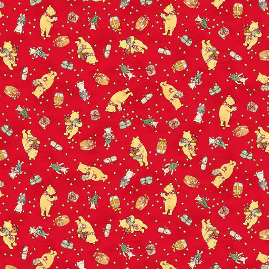 Studio E Christmas at Pooh Corner Red minky cuddle fabric 9120MK-88 with Winnie the Pooh