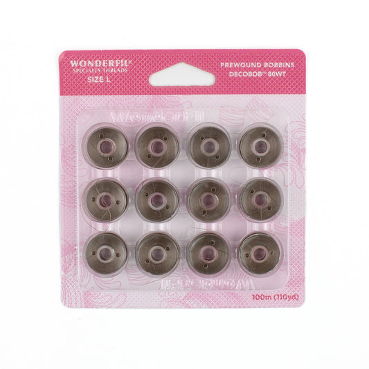 WonderFil Decobob prewound bobbin brown grey DB114 80wt Size L