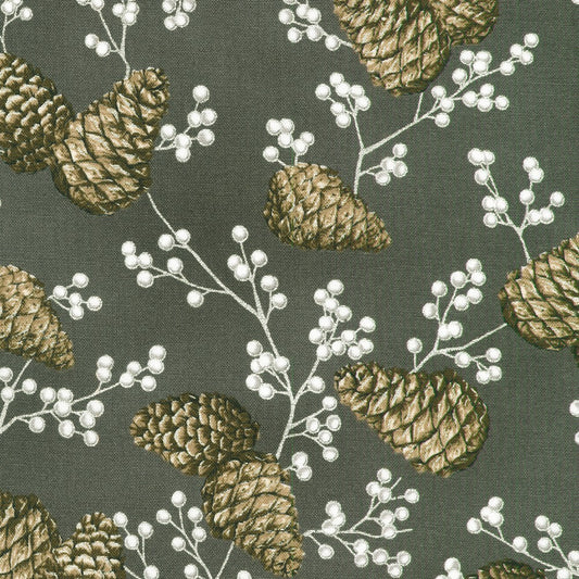 Robert Kaufman Holiday Flourish Forest Glen metallic Christmas cotton in Charcoal, SKU SRKM-23705-184