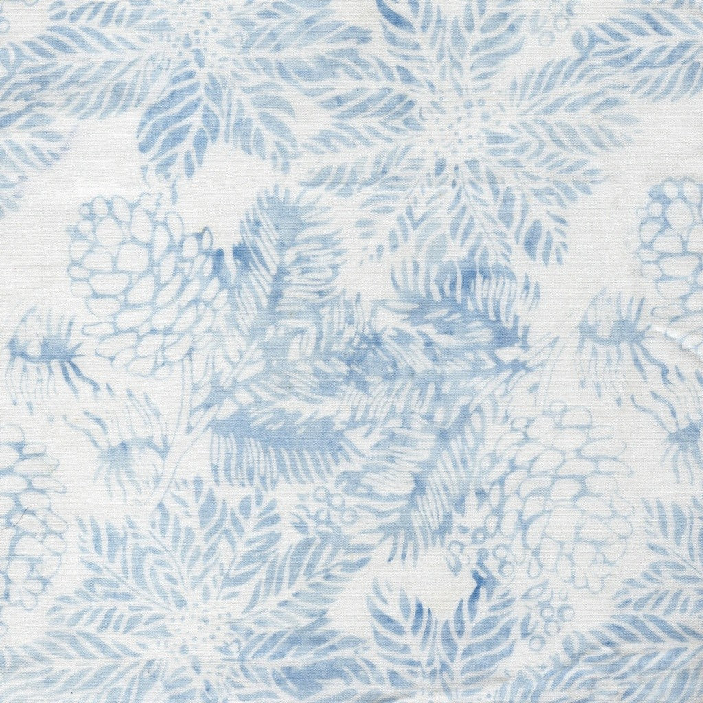 Island Batik Frosted Wishes Poinsettias and Pinecones White cotton batik quilting fabric