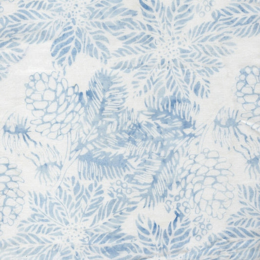 Island Batik Frosted Wishes Poinsettias and Pinecones White cotton batik quilting fabric