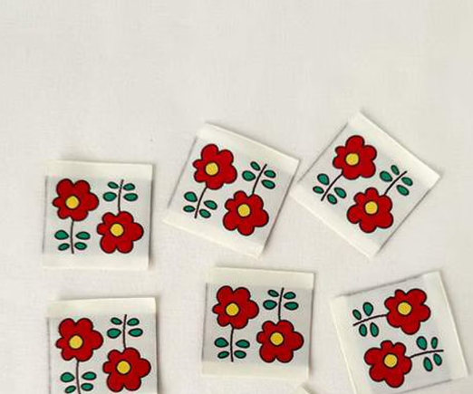 Minki Kim Camellia woven labels by Riley Blake for quilts and bags