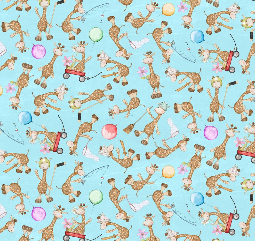 Michael Miller Sky Adorable Giraffes blue quilting cotton fabric