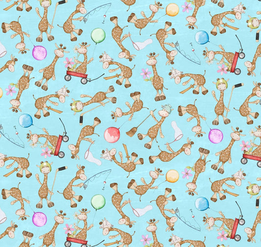 Michael Miller Sky Adorable Giraffes blue quilting cotton fabric