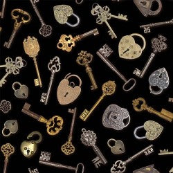 Locks and Keys vintage print quilting fabric