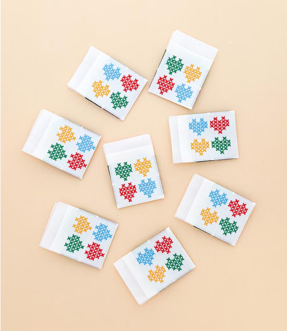 Minki Kim HeartStitch folded woven labels by Riley Blake for quilts and bags