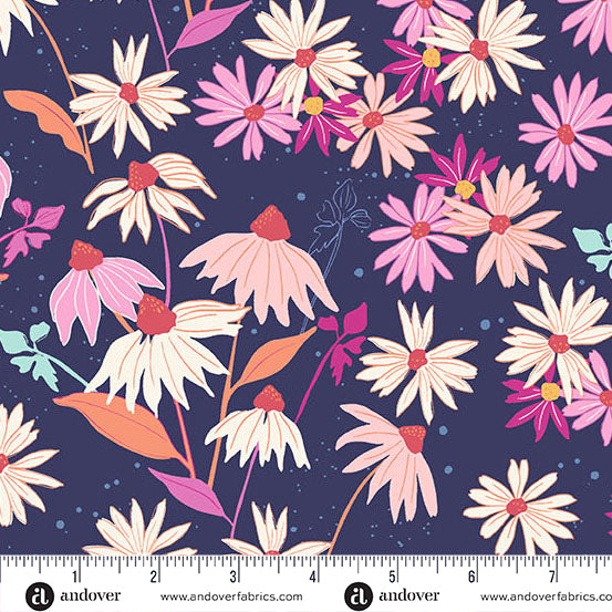 andover Navy Echinacea 1566B Petals and Stitches by Stephanie Organes