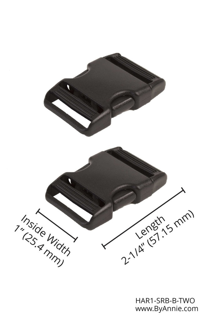 1" Side Release Buckle - Black Plastic - Set of Two
