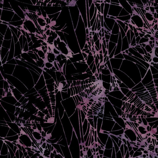 Island Batik Boo Bash Spiders and Webs quilting fabric in Black, a hand-dyed Halloween batik