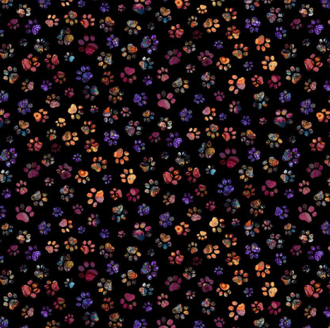 Timeless Treasures Calico Cat Black Floral Paw Prints quilting cotton