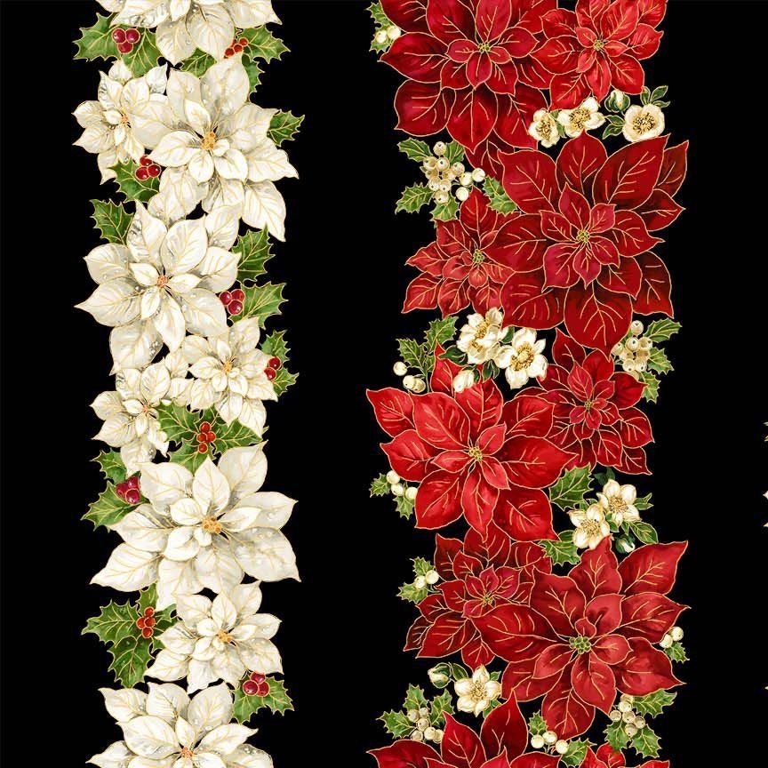 Timeless Treasures - Merry Christmas - Poinsettias 11" Stripes - Black CM4142