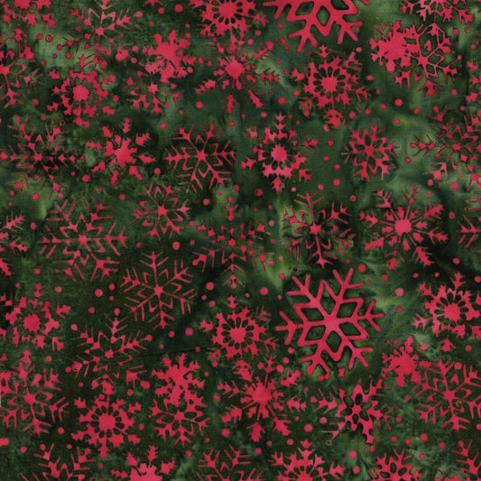 Holiday Follies Snowflakes Green Grass hand-dyed batik quilting cotton by Lumin Fabrics
