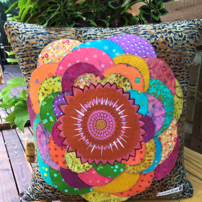 Laura Heine Giant Zinnia Pillow Pattern collage quilt pattern
