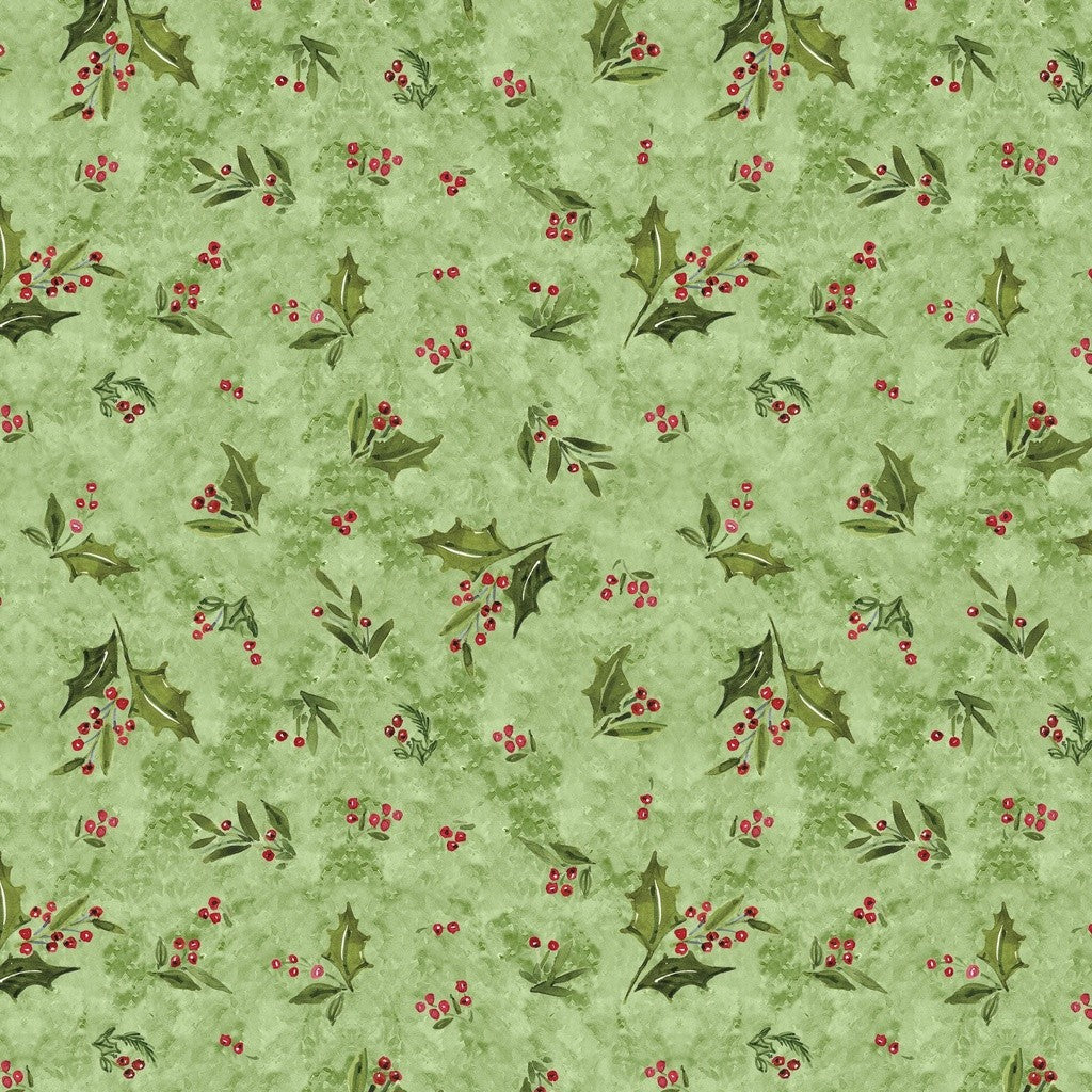 White Owl Textiles - Snowy Greetings - Susan Winget - W105-036-636 / Holly Toss-Green