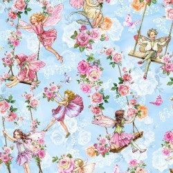Garden Swings Blue novelty quilting fabric