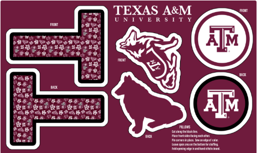 Texas AM Collegiate pillow panel minky Benartex licensed fabric