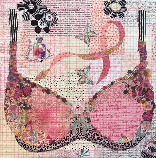 Pretty in Pink (Bra) Collage Pattern fabric collage quilt pattern by Laura Heine of Fiberworks