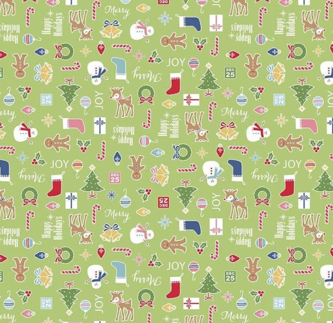 Riley Blake Cozy Christmas Main Green cotton quilting fabric