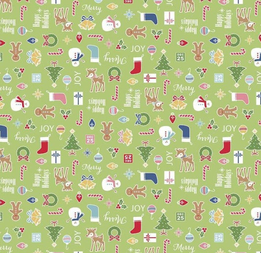 Riley Blake Cozy Christmas Main Green cotton quilting fabric