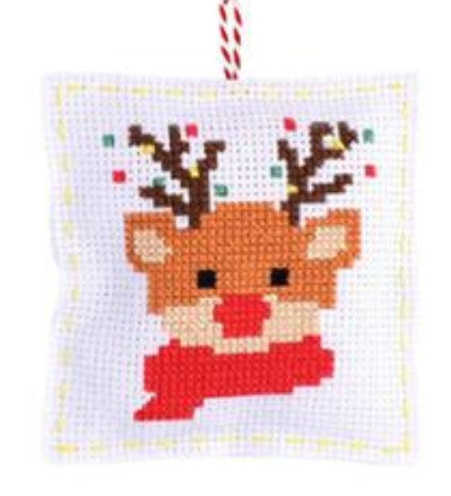 Holiday Cross Stitch Pillow Kit Deer Christmas embroidery