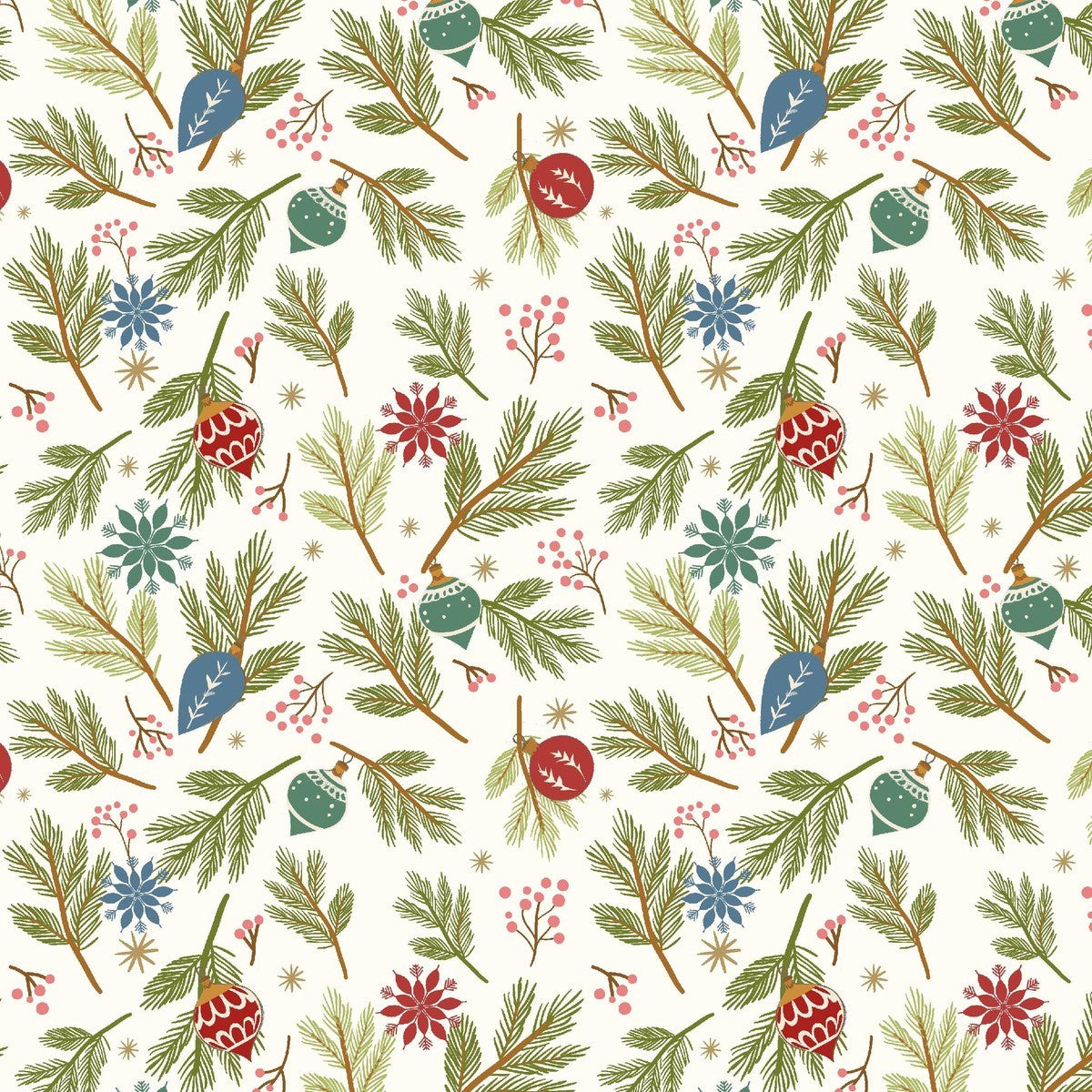 Blank - Holly Jolly Calico - Amelia Designs - Pine Bough ornaments - 4679-41 Ecru
