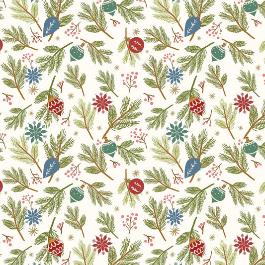 Blank - Holly Jolly Calico - Amelia Designs - Pine Bough ornaments - 4679-41 Ecru