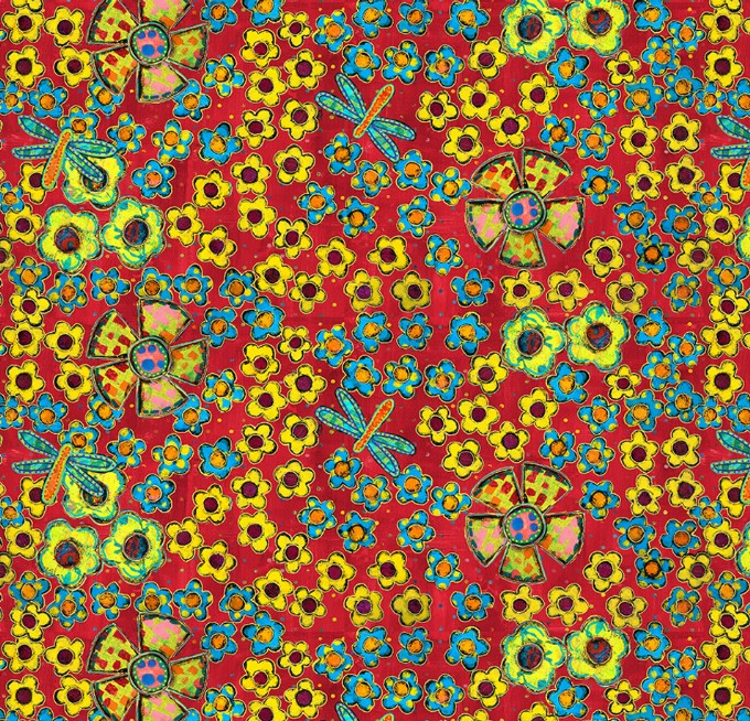Free Spirit Dragonfly Dance Flower Field multi quilting cotton
