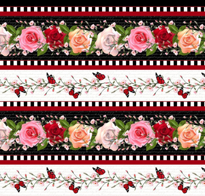 Blank La Vie En Rose 4219-99 Black cotton quilting fabric