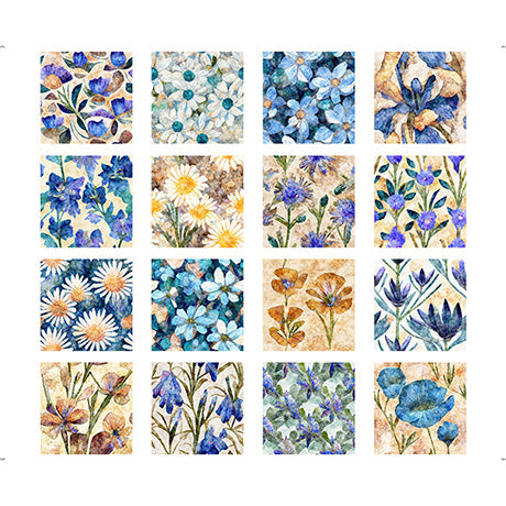 Dancing Blossoms Floral Picture Patches White quilting cotton