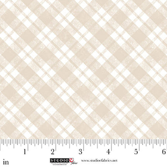 Sleepy Teddy Plaid Oatmeal White cotton quilting fabric