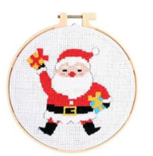 Holiday Cross Stitch Kit 6in Santa Christmas embroidery