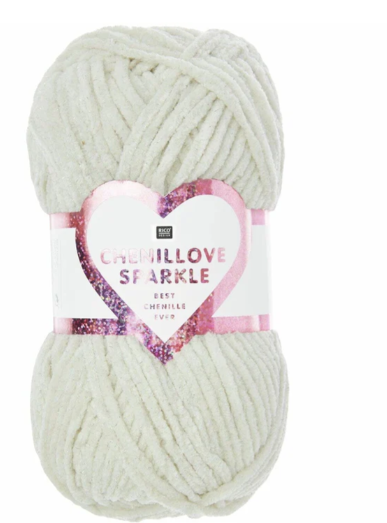 Ball of Creative Chenillove Sparkle polyester chenille yarn, color 001