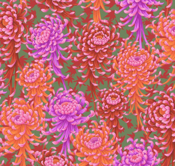 Kaffe Fassett Spider Mums Red quilting fabric
