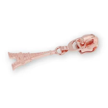 Four number 5 Eiffel Tower zipper pulls rose gold finish novelty bag hardware