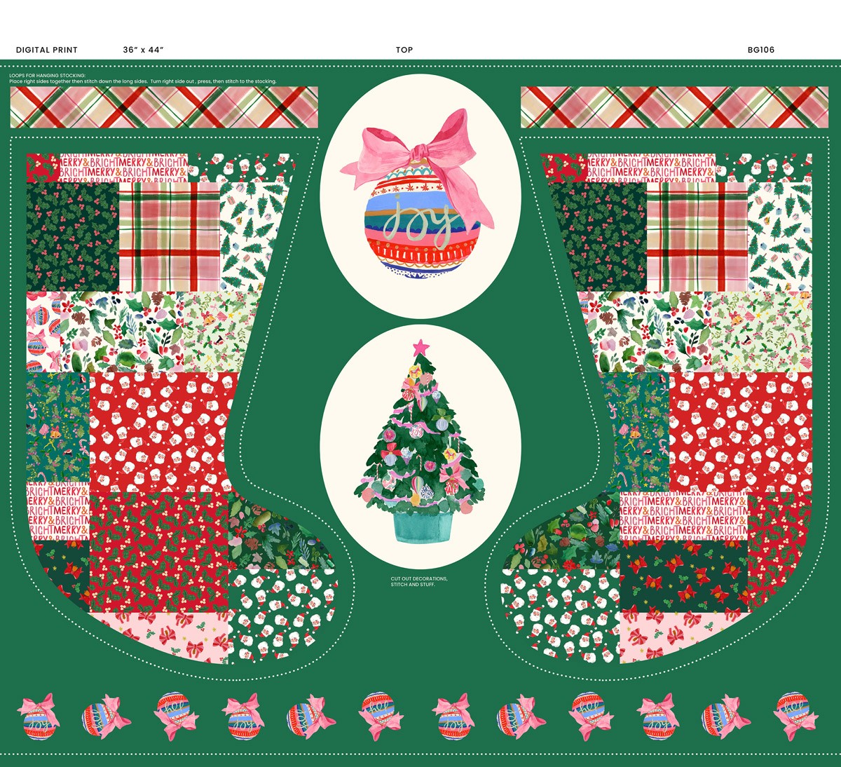 Lewis and Irene - Merry Happy Christmas - Bluebellgray - Merry Happy Christmas 1 yard stocking panel - BG106