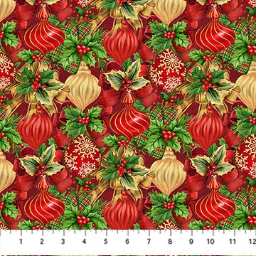 Northcott - Deck The Halls - Baubles Red Multi 28997-24