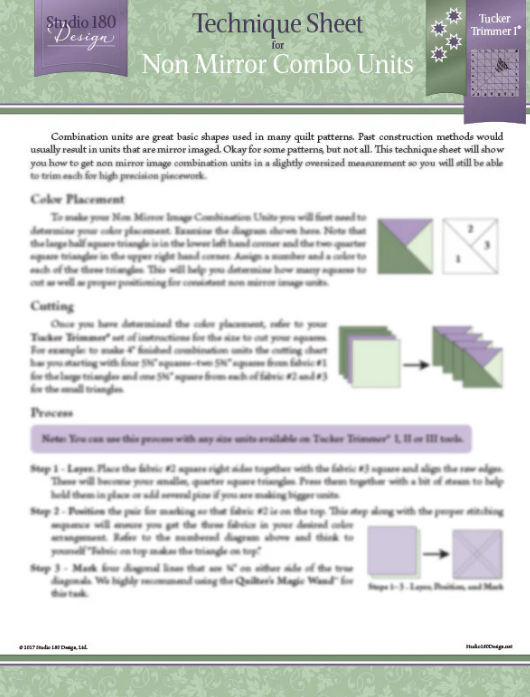Studio 180 Design Non Mirror Combo technique sheet quilting pattern