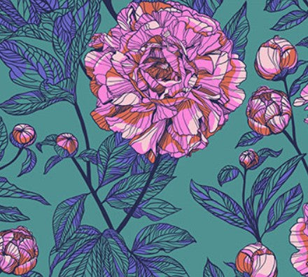 Anna Maria Textiles Peony 108 inch jade green wide backing Northcott