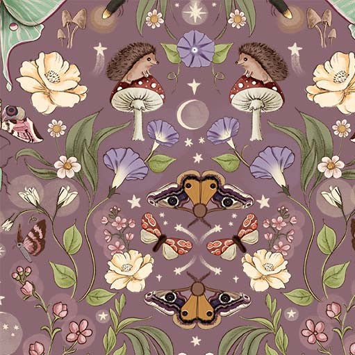 Michael Miller Lunar Moths aubergine plum quilting fabric