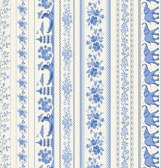 Tilda Something Blue Borders Blue quilting cotton fabric