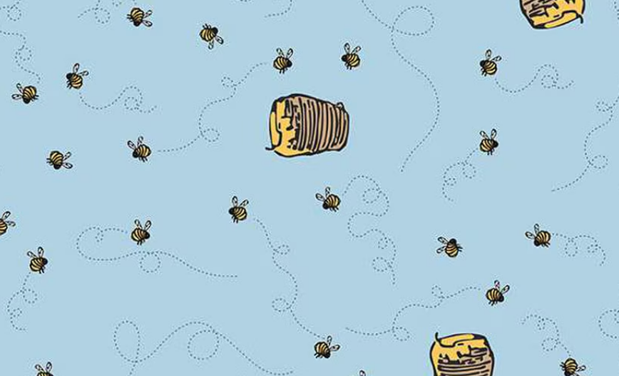 Riley Blake Winnie the Pooh Bees Blue quilting cotton fabric