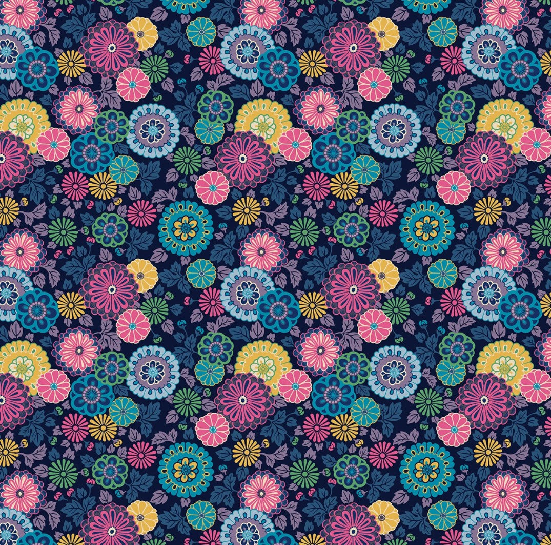 Michael Miller Kamakura Sisters Navy Blossom Bond Japanese floral fabric