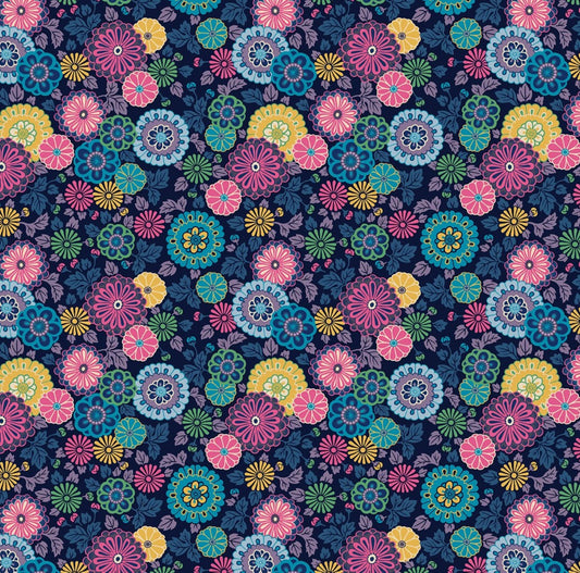 Michael Miller Kamakura Sisters Navy Blossom Bond Japanese floral fabric
