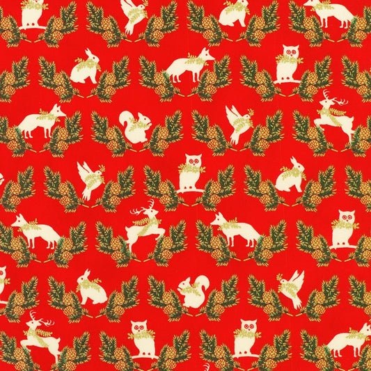 Robert Kaufman Holiday Flourish Forest Glen metallic Christmas cotton in Crimson, SKU SRKM-23706-91