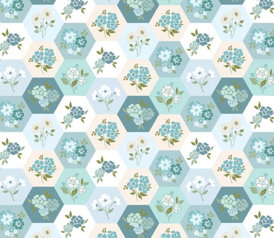 Poppie Cotton Rosy Cheeks Good Day Blue quilting cotton