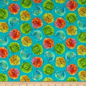 QT Fly Free Butterfly Aqua quilting cotton