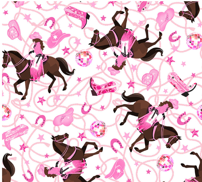 Saddle Up to the Disco 4374-01 White cotton quilting fabric