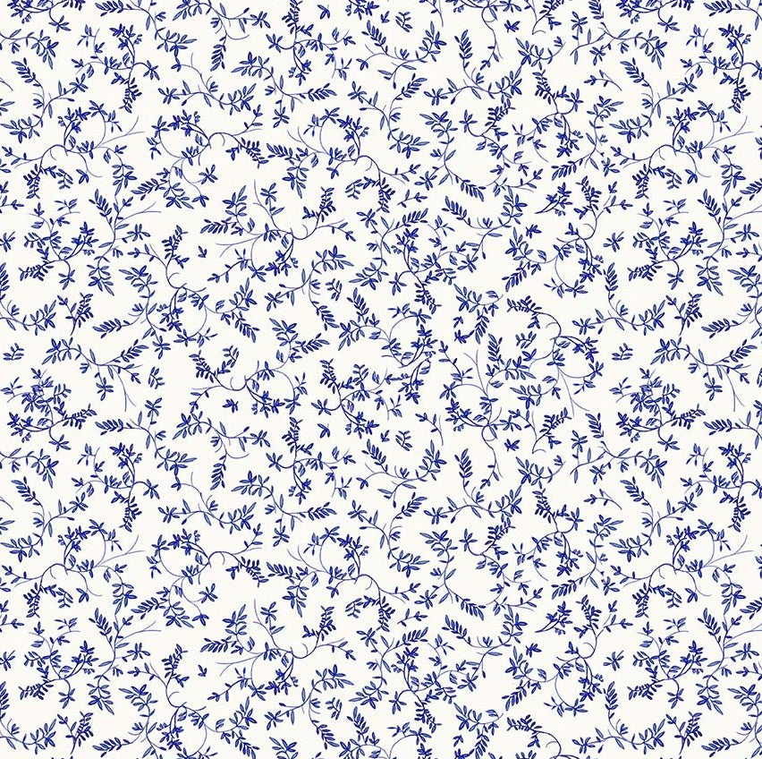 Windham China Blue Flowing Vine 54938-1 White quilting cotton fabric