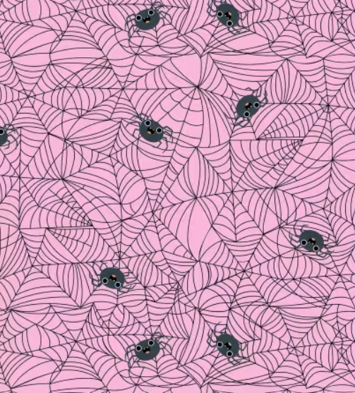 Poppie Cotton Not Scary Spunky Spidey pink NT26507 Halloween spider print