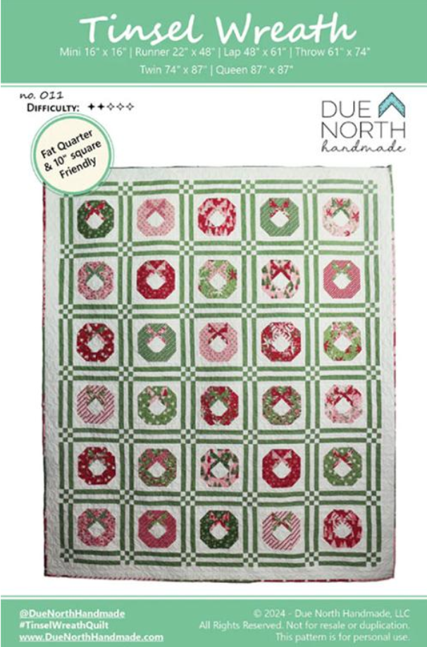 Due North Handmade Tinsel Wreath holiday quilt pattern by Moda